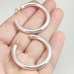 Tiffany Large 1.6" Doughnut Bezet Hoop Earrings in Sterling Silver